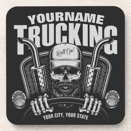 Personalized Trucking Skull Trucker Big Rig Truck Beverage Coaster
