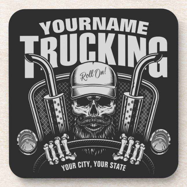 Personalized Trucking Skull Trucker Big Rig Truck Beverage Coaster (Front)