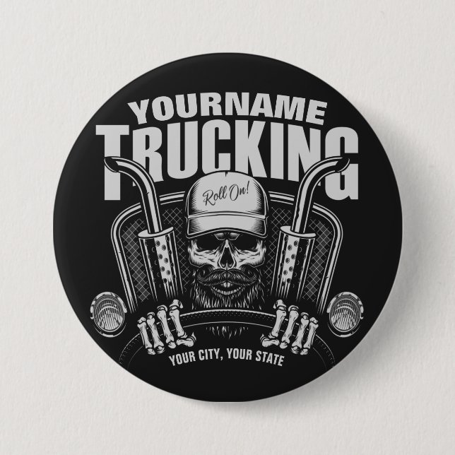 Personalized Trucking Skull Trucker Big Rig Truck Button (Front)