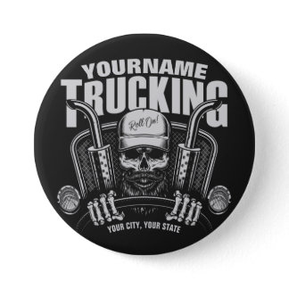 Personalized Trucking Skull Trucker Big Rig Truck Button