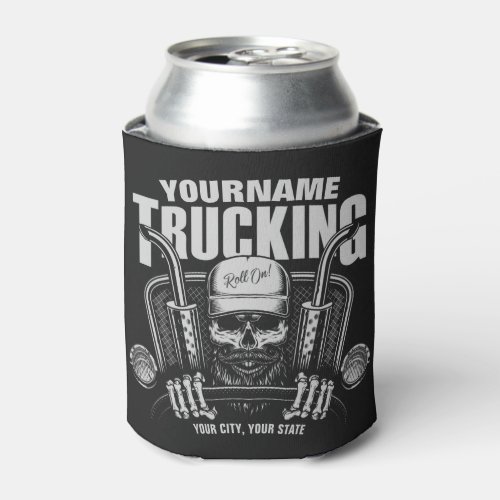 Personalized Trucking Skull Trucker Big Rig Truck  Can Cooler