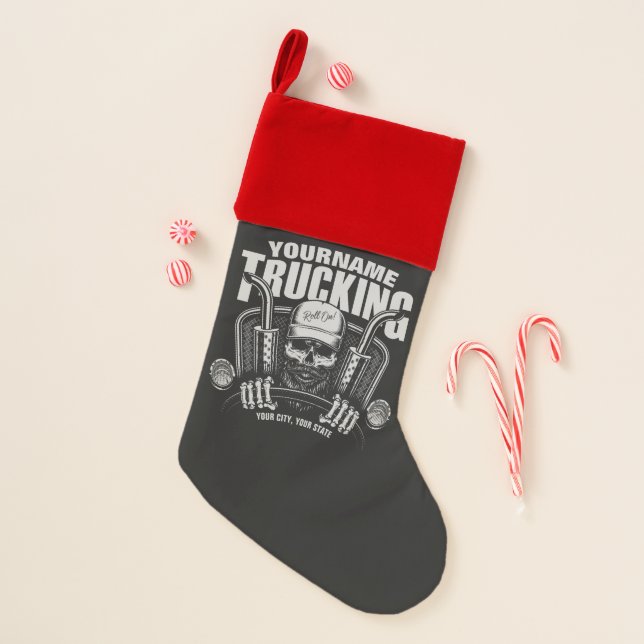 Personalized Trucking Skull Trucker Big Rig Truck  Christmas Stocking (Front)