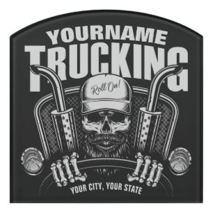 Personalized Trucking Skull Trucker Big Rig Truck Door Sign