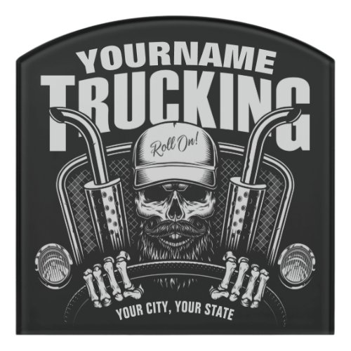 Personalized Trucking Skull Trucker Big Rig Truck  Door Sign