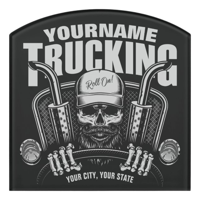 Personalized Trucking Skull Trucker Big Rig Truck  Door Sign (Contour Front)