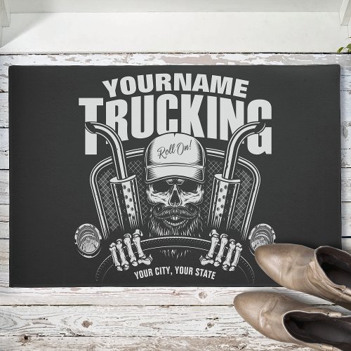 Personalized Trucking Skull Trucker Big Rig Truck  Doormat