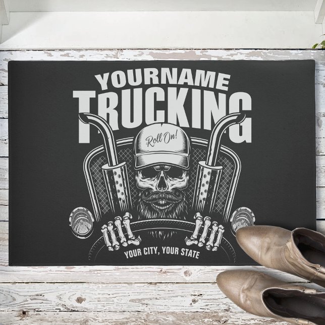 Personalized Trucking Skull Trucker Big Rig Truck  Doormat (Creator Uploaded)