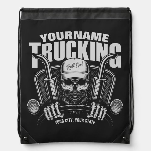 Personalized Trucking Skull Trucker Big Rig Truck  Drawstring Bag