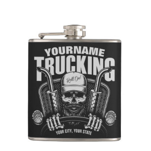 Personalized Trucking Skull Trucker Big Rig Truck  Flask