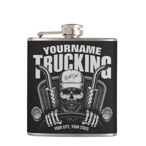 Personalized Trucking Skull Trucker Big Rig Truck  Flask