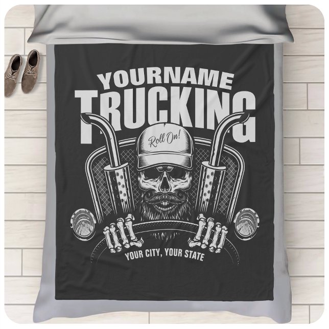 Personalized Trucking Skull Trucker Big Rig Truck  Fleece Blanket (Creator Uploaded)