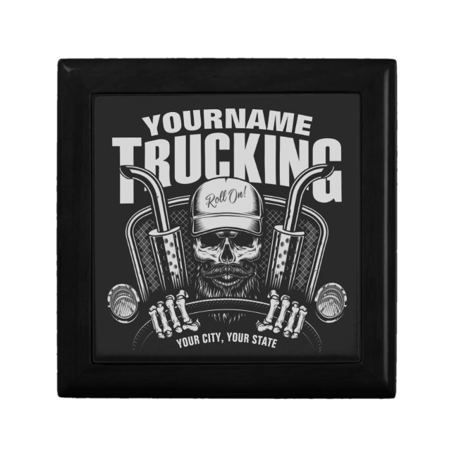 Personalized Trucking Skull Trucker Big Rig Truck Gift Box (Front)