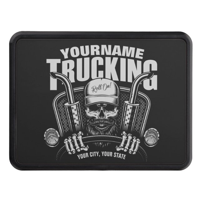 Personalized Trucking Skull Trucker Big Rig Truck Hitch Cover (Front)