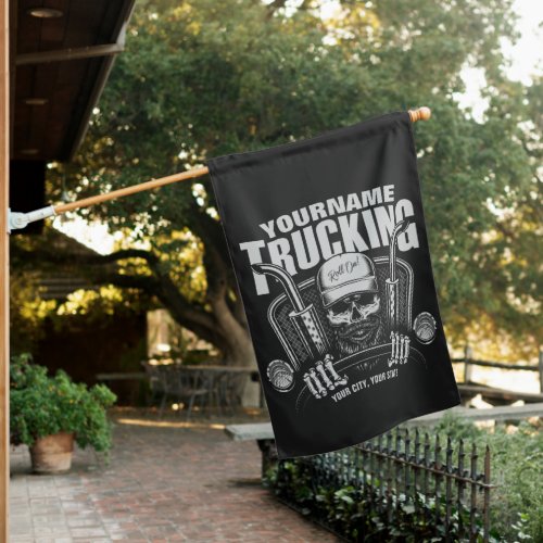 Personalized Trucking Skull Trucker Big Rig Truck  House Flag