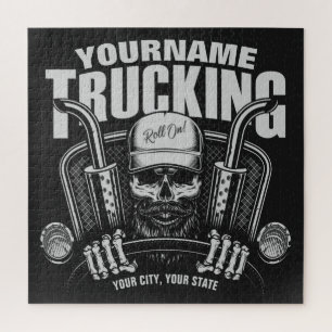 Personalized Trucking Skull Trucker Big Rig Truck Jigsaw Puzzle