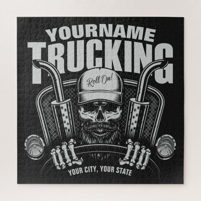Personalized Trucking Skull Trucker Big Rig Truck  Jigsaw Puzzle (Vertical)