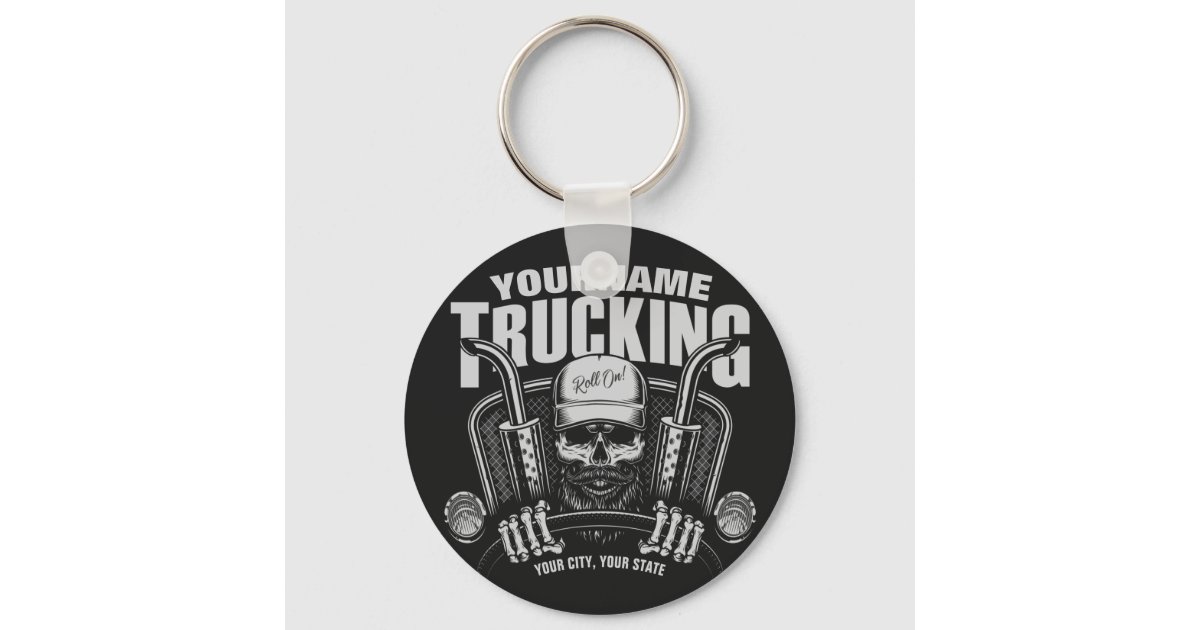 Personalized Trucking Skull Trucker Big Rig Truck Keychain | Zazzle