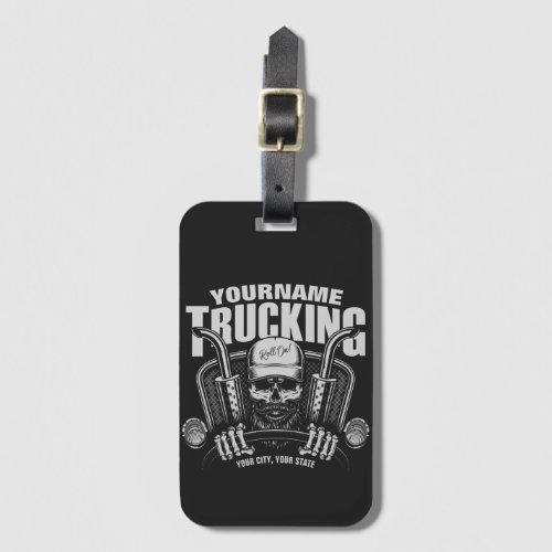 Personalized Trucking Skull Trucker Big Rig Truck Luggage Tag