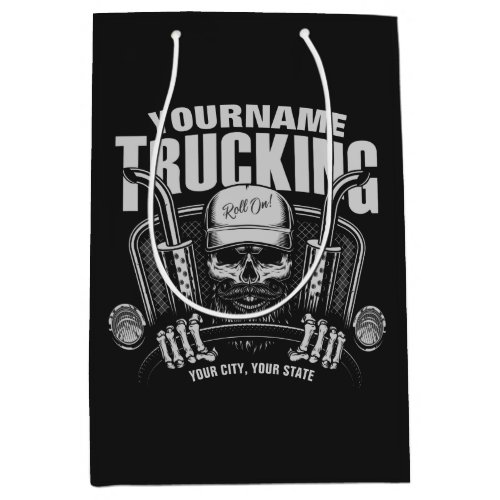Personalized Trucking Skull Trucker Big Rig Truck  Medium Gift Bag