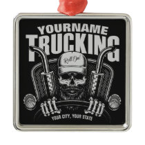 Personalized Trucking Skull Trucker Big Rig Truck  Metal Ornament