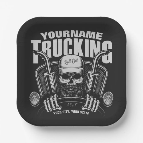 Personalized Trucking Skull Trucker Big Rig Truck  Paper Plates