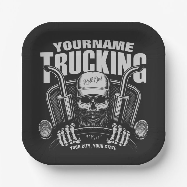 Personalized Trucking Skull Trucker Big Rig Truck  Paper Plates (Front)