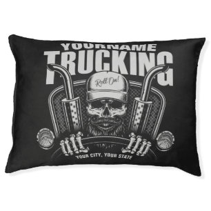 Personalized Trucking Skull Trucker Big Rig Truck Pet Bed