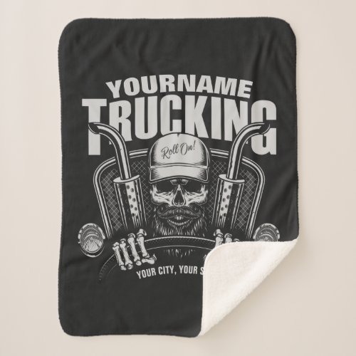 Personalized Trucking Skull Trucker Big Rig Truck  Sherpa Blanket