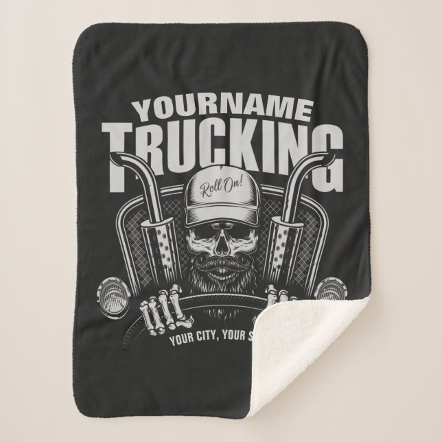 Personalized Trucking Skull Trucker Big Rig Truck  Sherpa Blanket (Front)