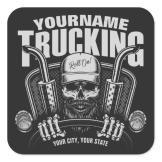 Personalized Trucking Skull Trucker Big Rig Truck  Square Sticker