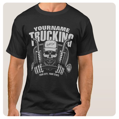 Personalized Trucking Skull Trucker Big Rig Truck  T_Shirt