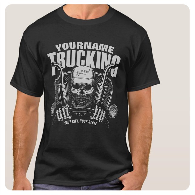 Personalized Trucking Skull Trucker Big Rig Truck  T-Shirt (Creator Uploaded)
