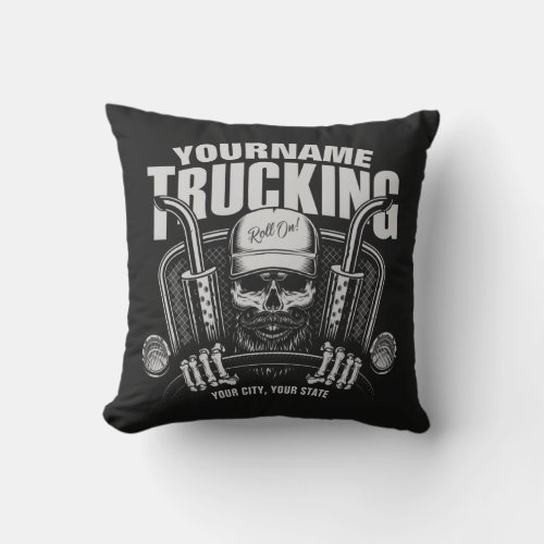 Personalized Trucking Skull Trucker Big Rig Truck Throw Pillow