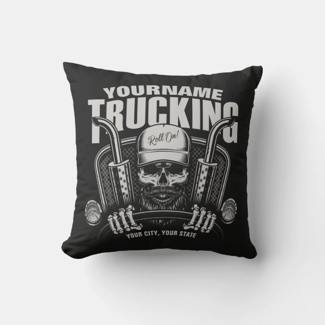 Personalized Trucking Skull Trucker Big Rig Truck Throw Pillow (Front)