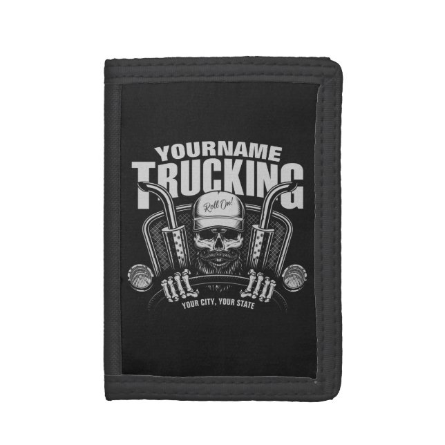Personalized Trucking Skull Trucker Big Rig Truck  Trifold Wallet (Front Vertical)