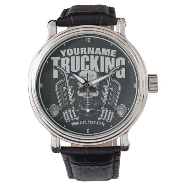 Personalized Trucking Skull Trucker Big Rig Truck Watch (Front)