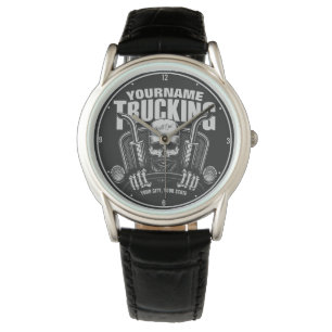 Personalized Trucking Skull Trucker Big Rig Truck  Watch