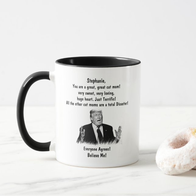 Personalized Trump Mug for CAT MOM Add your name (With Donut)