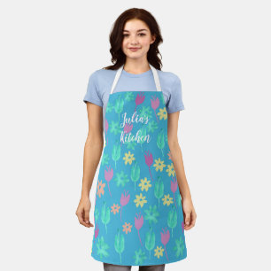 Personalized Tulip Apron Blue Pink Yellow