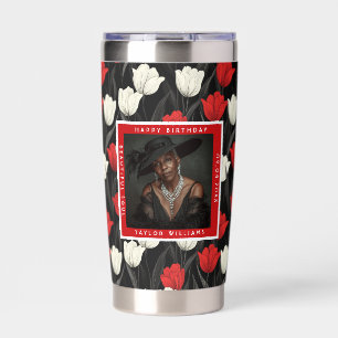 Personalized Tulip Floral Milestone Birthday Insulated Tumbler
