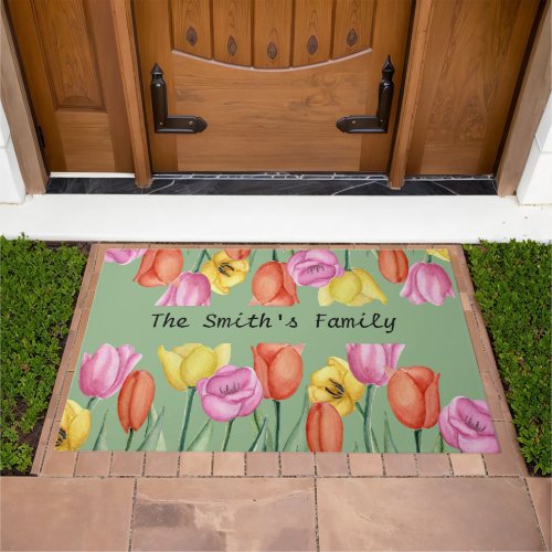 Personalized Tulip spring flower spring gnomes  Doormat
