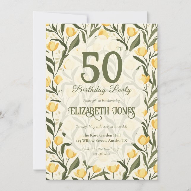 Personalized Tulip Themed Birthday Invitation (Front)