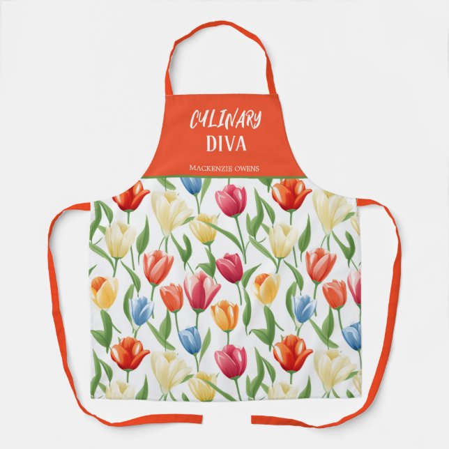 Personalized Tulips Patterns Ladies' Apron (Front)