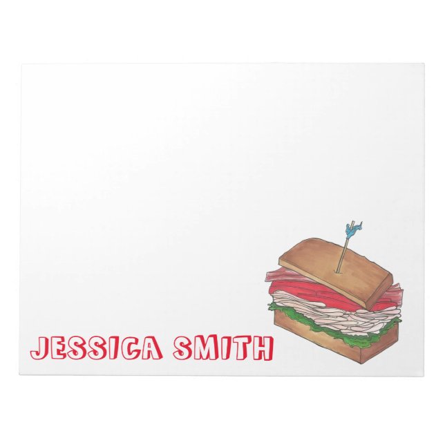 Personalized Turkey Club Sandwich Diner Food Gift Notepad (Front)