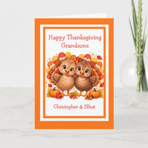 Personalized Turkey Happy Thanksgiving Grandsons Card