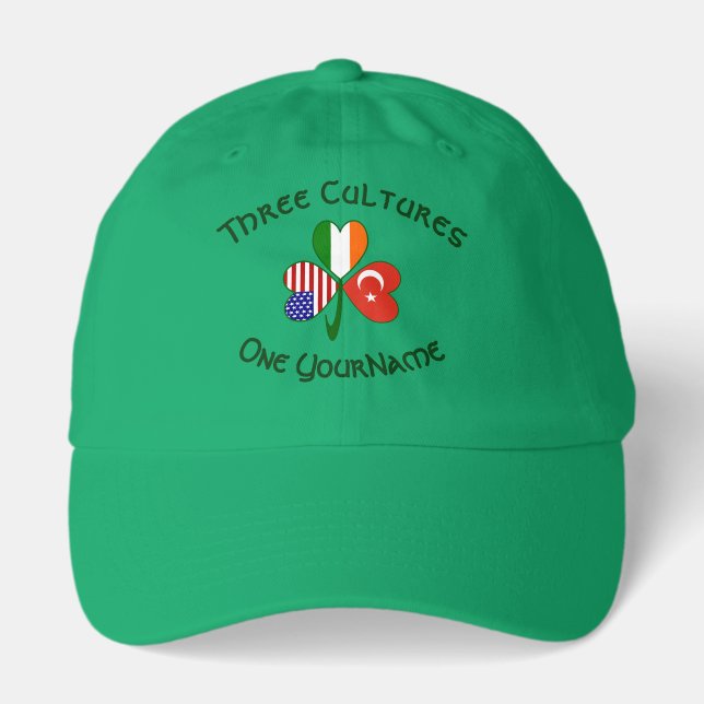 Personalized Turkey Ireland Flag USA Shamrock Hat (Front)