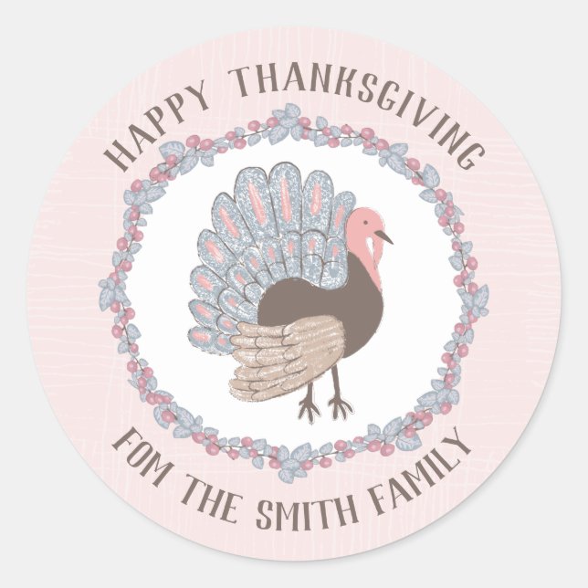 Personalized Turkey Thanksgiving Classic Round Sticker (Front)
