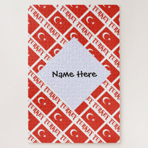 Personalized Turkey Türkiye Tiled Flag Name Design Jigsaw Puzzle