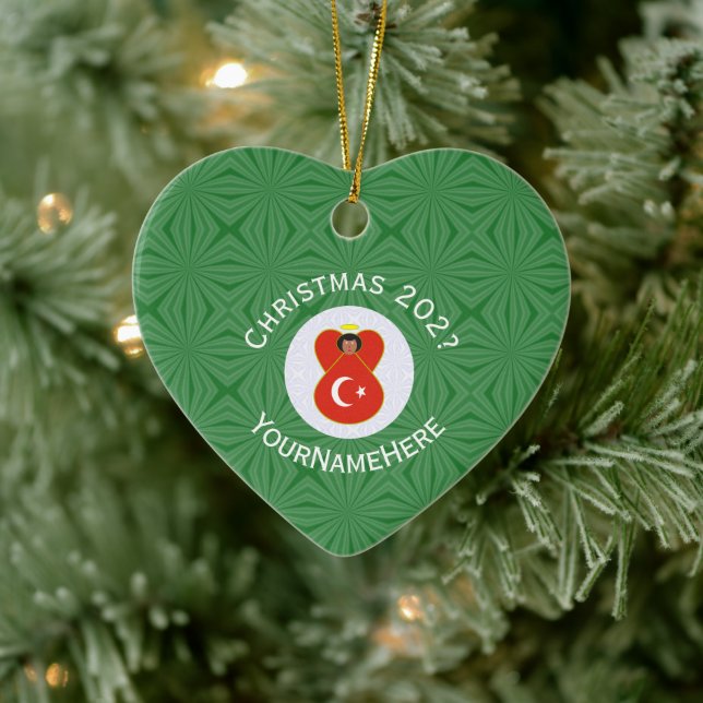 Personalized Turkish Angel Christmas Flag Ceramic Ornament (Tree)