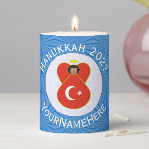 Personalized Turkish Angel Hanukkah Flag Pillar Candle